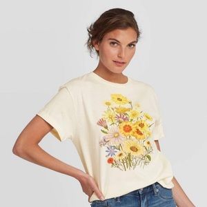 Boho Floral Print Short Sleeved Graphic Tee Shirt